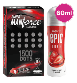 Manforce Condom 10 and Strawberry Lube 60ml, 1 combo, 340 Rupees