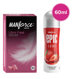 Manforce Condom 10 And Strawberry Lube 60Ml, 1 combo, 349 Rupees