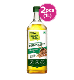 Tata Simply Better Pure and Unrefined Cold Pressed Groundnut Oil, 1 ltr x 2, 692 Rupees