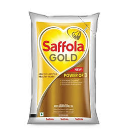 Saffola Gold Refined Cooking Oil Blend Of Rice Bran & Sunflower Oil, 1 ltr, 190 Rupees