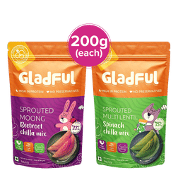 Gladful Protein Sprouted Lentils & Millet Beetroot & Spinach Chilla| No Maida, Diabetic & Gluten-Free( Pack Of 2 ), 1 combo, 250 Rupees