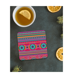 Mad Over Print MDF Tribal Coasters Set (6 Pieces, 9.5 cm, Pink), 6 pieces, 200 Rupees