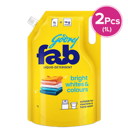 Godrej Fab Liquid Detergent Refill Pouch for Machine & Hand Wash, 950 ml x 2, 182 Rupees