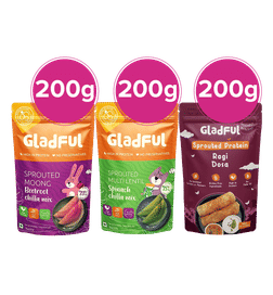 Gladful Protein Sprouted Chilla & Dosa( Gladful Sprouted Chilla Mix Beetroot,Gladful Sprouted Chilla Mix Spinach & Gladful Sprouted Protein Ragi Dosa ), 1 combo, 322 Rupees