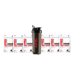 GNC Pro Performance 100% Whey Protein Powder Chocolate Supreme + Black Shaker, 6 sachets, 849 Rupees
