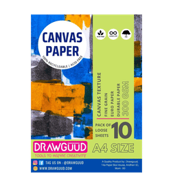 DRAWGUUD 300Gsm A4 Canvas Paper (Strong, Smooth Surface for Oils, Acrylics, Caseins, Alkyds, 8.3 x 11.7", 10 Pieces), 1 pack, 187 Rupees