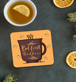Mad Over Print MDF But First Coffee Coaster Set (6 Pieces, 3.75 Inches, Brown), 6 pieces, 182 Rupees