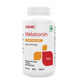 GNC Melatonin Timed Release With Vitamin B6 Maintains Healthy Sleep Cycle Ensures Undisturbed Sleep Improves Mood Helps in Relaxation Formulated in USA 3mg Per Serving 60 Tablets, 60 pieces, 769 Rupees