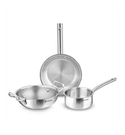 Bergner Tripro Triply Stainless Steel Induction Bottom Cookware Set (3 Pieces, Kadai - 2.1L, Frypan - 1L, Teapan - 1.1L, Silver), 3 pieces, 1899 Rupees
