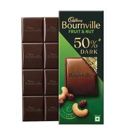 Cadbury Bournville Fruit & Nut 50% Dark Chocolate Bar, 75 g, 117 Rupees