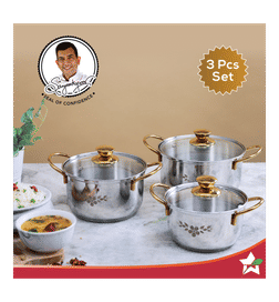 Wonderchef Gold Stanton Stainless Steel Casserole Set (3.7L, 2.9L, 2L, Set of 3, Silver, Induction Base), 3 pieces, 1799 Rupees