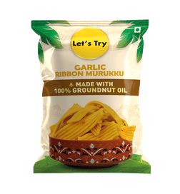 Let's Try Let's try garlic ribbon murukku, made in groundnut oil, 180 gm, 102 Rupees