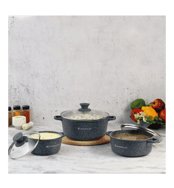 Wonderchef Granite Die-Cast Aluminium Non-Stick Casserole Set with Lid (4.5L, 2.3L, 1.15L, Set of 3, Grey), 3 pieces, 4189 Rupees