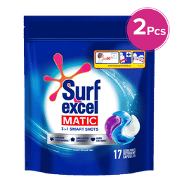 Surf Excel 3 in 1 Smart Shots | Pack of 17 for Front Load & Top Load Washing Machines, 338.3 g x 2, 540 Rupees