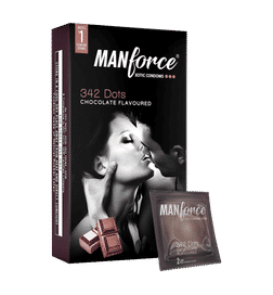 Manforce Xotic Chocolate Flavoured Condoms | 10 pcs | Dotted, Contoured, & Lubricated Latex Condoms | For Enhanced Pleasure of Both, 10 pieces, 89 Rupees