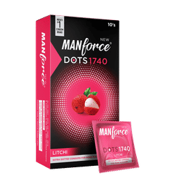 Manforce Litchi Flavoured Extra Dotted Condoms for Men | 10 pcs | Lubricated Latex Condoms For Her Enhanced Pleasure, 10 pieces, 100 Rupees