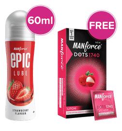 Manforce Epic lube, Water-Based Gel, Strawberry Flavoured & Manforce Xotic Strawberry Extra Dotted Condom, 1 combo, 329 Rupees