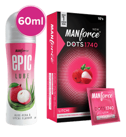 Manforce Epic Aloe Vera and Litchi Flavored Water Based Lube Lubricant & Manforce Super Condoms Litchi, 1 combo, 340 Rupees