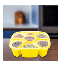 Nayasa Plastic Square Masala Box (Yellow), 7 pieces, 129 Rupees