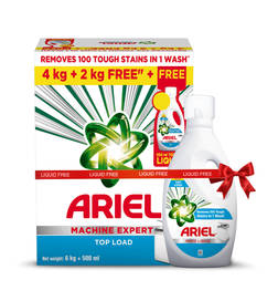 Ariel Matic Top Load Detergent Washing Powder- 4Kg (2Kg Free) - 500ml Matic Liquid Free, 6 kg, 1189 Rupees