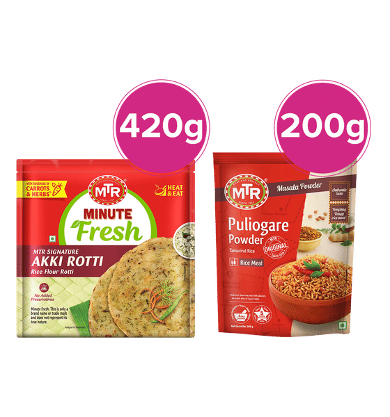 Buy MTR Minute Fresh Akki Rotti & MTR Puliogare Combo Online (1 Combo ...