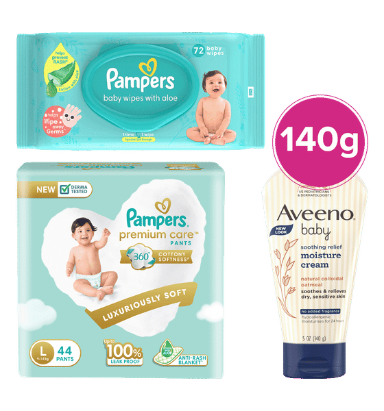 Aveeno Baby Soothing Relief Moisture Cream Pampers Premium Care Diapers  XL Pampers Premium Care L Size DIaper Pants