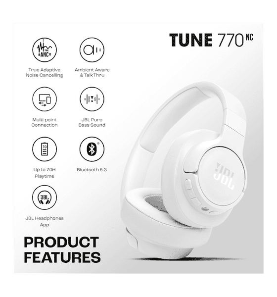 【新品未開封】JBL TUNE 770NC ワイヤレスヘッドフォン ホワイト JBL Tune 770NC | Adaptive Noise Cancelling Wireless Over-Ear
