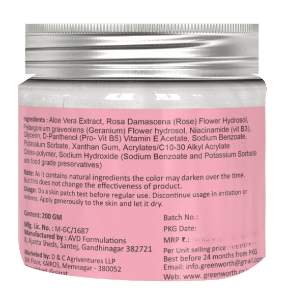 Buy Green worth Pure Aloe vera Gel with Natural Rose | for Face, Glowing  Skin and Hair | Paraben Free Online () At Best Price