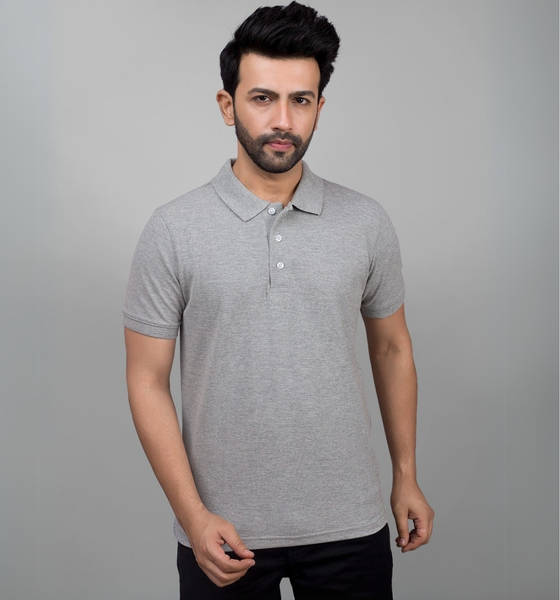 Buy EQL Men's Premium Compacted Cotton Polo Tshirt Grey Melange