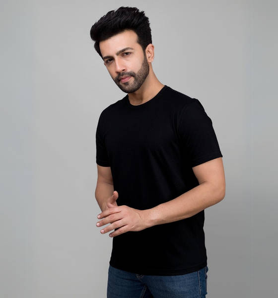 Buy EQL Unisex Cotton Lycra Solid Round Neck T Shirt Black - XL