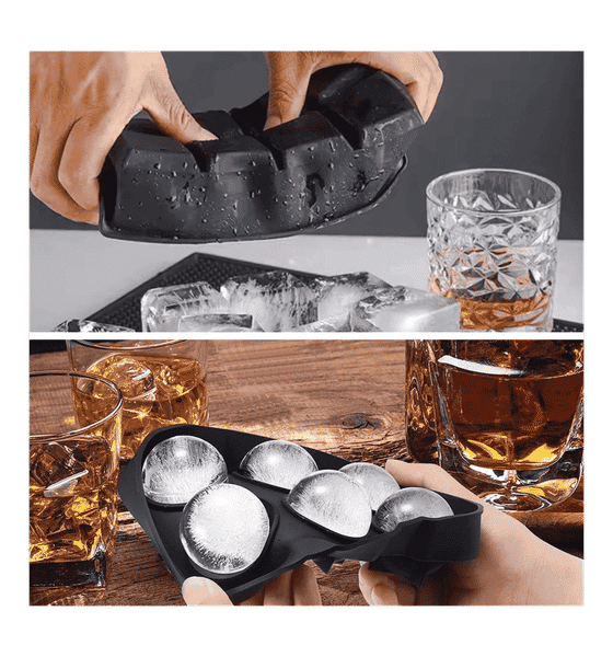Lifelong Ice Cube Trays (Set of 2), Sphere Ice Ball Maker with Lid &amp; Large Square Ice Cube Maker for Whiskey, Cocktails
