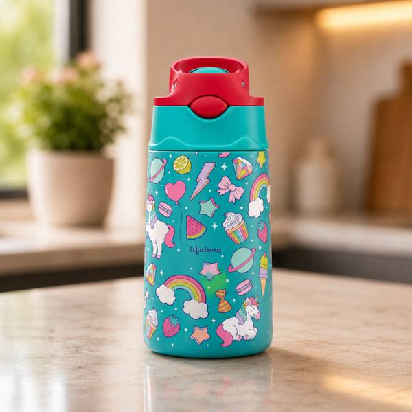 Lifelong 350ml Water Bottle for School Kids with Straw & Cleaner | Stainless Steel Insulated Spout Sipper Bottle for Boys & Girls| Leak-Proof Bottle Keeps Hot & Cold Upto 6 Hours ISI Certified(Green)