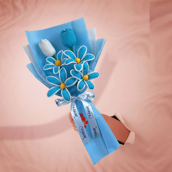 Buy Phlavar Crochet Flower Bouquet (Blue Lily, with Fragrance Roll