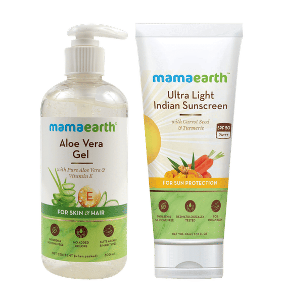 Buy Mamaearth Aloe Vera Gel Aloe Vera & Vitamin E Skin Hair Ultra Light  Natural Sunscreen Lotion Combo Online () At Best Price