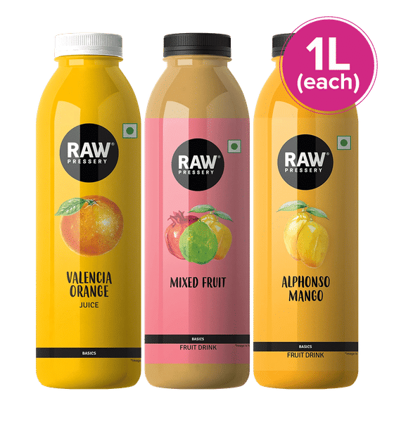 Buy Raw Pressery Party Combo Valencia Orange, Mix Fruit, Alphonso