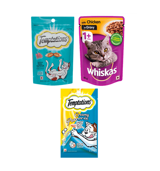 Buy Whiskas Adult Wet Cat Food and Temptations Cat Treats Combo