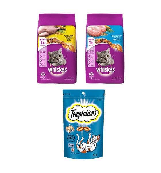 Whiskas Dry Cat Food and Temptations Cat Treat Combo Pack