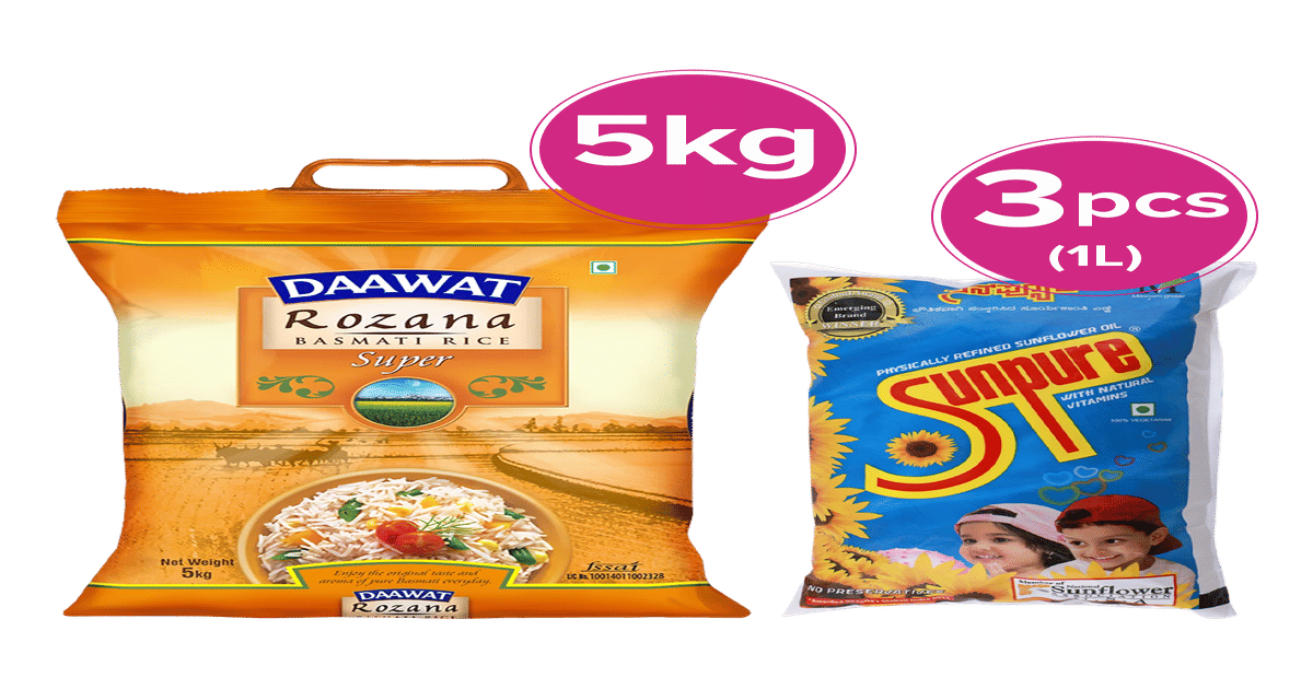 Buy Daawat Rozana Basmati Rice & Sunflower Oil (1*3) Value Pack Online ...