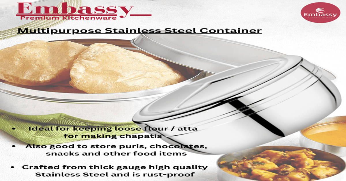 Buy Embassy Stainless Steel Trio Puri Box / Storage Container (450 ml ...