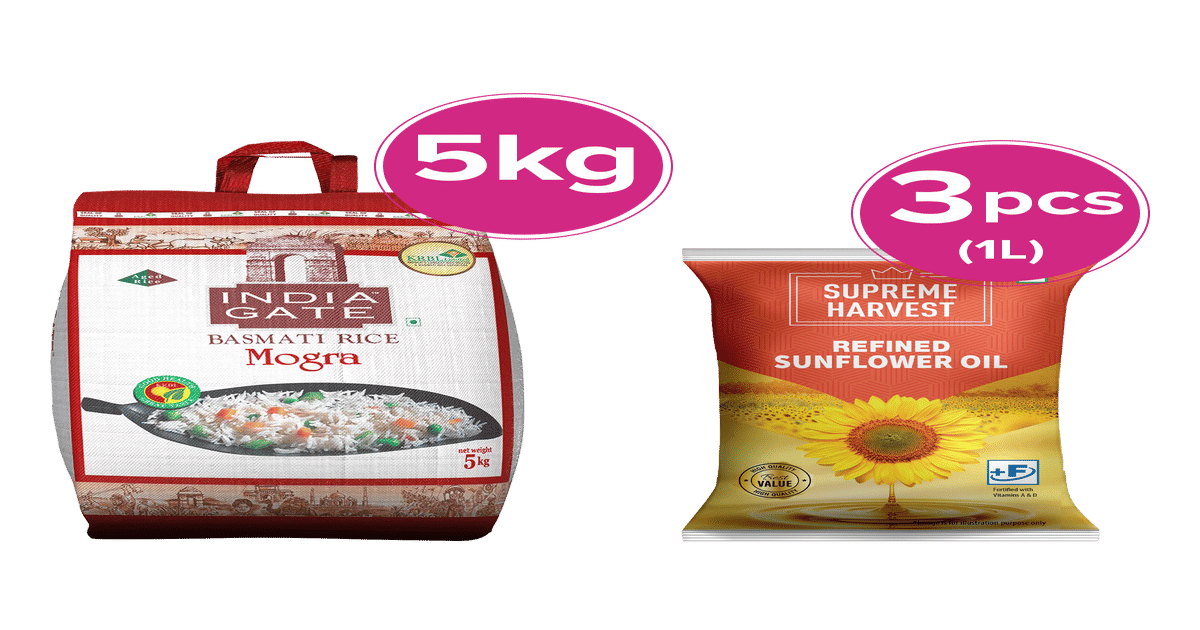 Buy India Gate Mogra Basmati Rice & Supreme Harvest Sunflower Oil Value ...