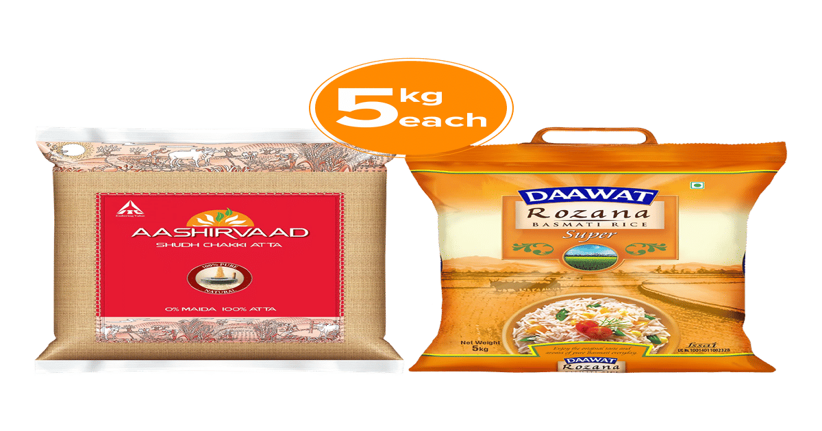 Buy Aashirvaad Shudh Chakki Atta & Daawat Rozana Super Rice Combo ...