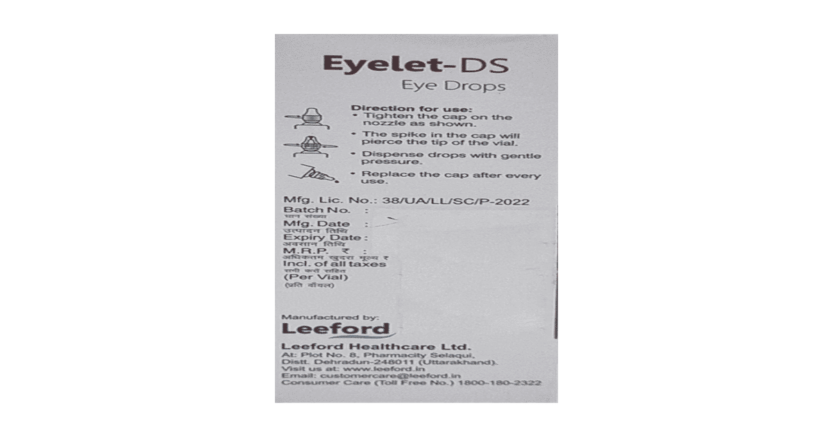Buy Eyelet Ds Bottle Of 10ml Eye Drops Online () At Best Price