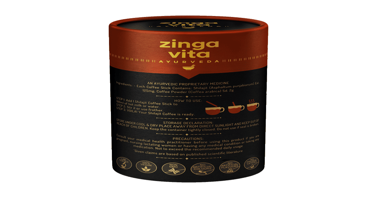 Café Pré-Entraînement Zingavita - Poudre Shilajit Et Café Noir - 30 Sachets - Bio & Naturel - Inde