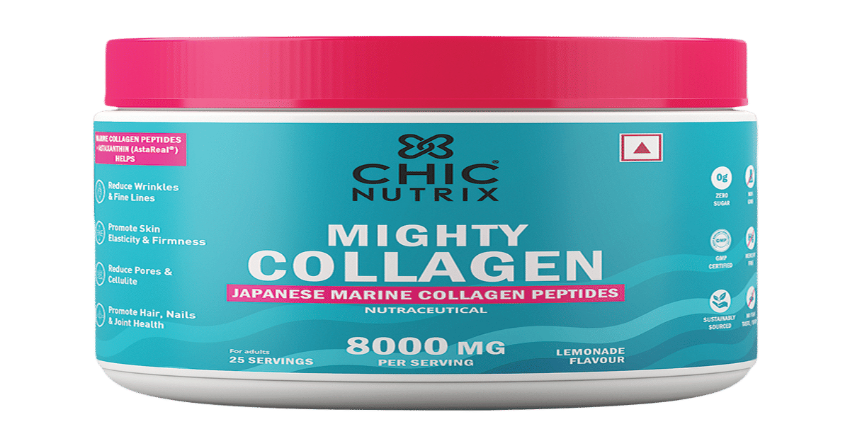 Buy Chicnutrix Mighty Collagen - Japanese Marine Collagen Peptides + 2 mg Astaxanthin, Lemonade Flavour Online (238 g) At Best Price Buy Chicnutrix Mighty Collagen - Japanese Marine Collagen Peptides + 2 mg Astaxanthin, Lemonade Flavour Online (238 g) At Best Price