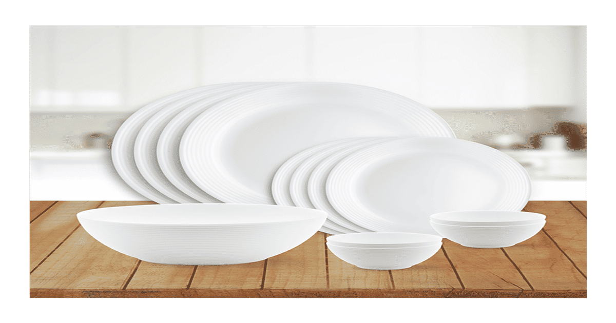Buy Larah by Borosil Orbit Opalware Dinner Set, Family of 4