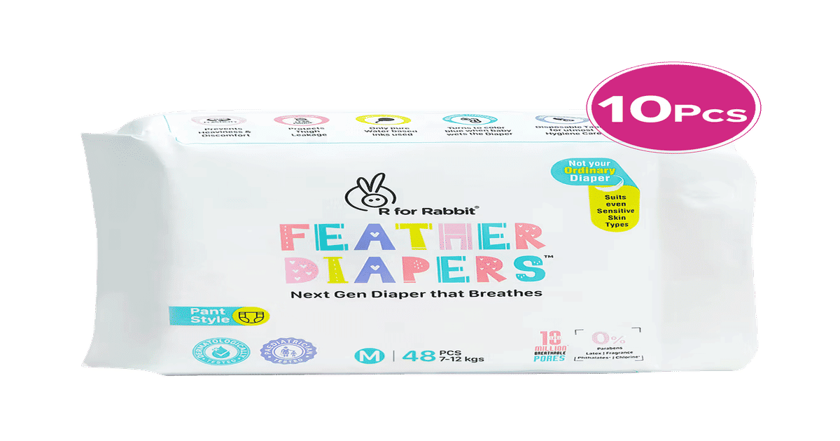 Buy R for Rabbit Pant Diaper M 7-12 Kg 48 pcs and R for Rabbit Feather ...