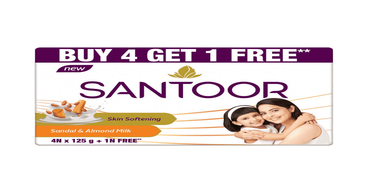 Santoor Sandal & Almond Milk Soap - 625g x 4 - Image 1
