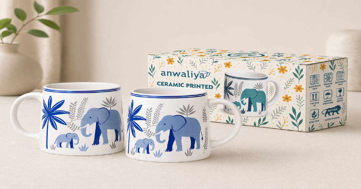 Buy Anwaliya Airavat Series Ceramic Coffee Mug (300ml, Pack of 2, Elephant  Print) Online (2 pieces) At Best Price