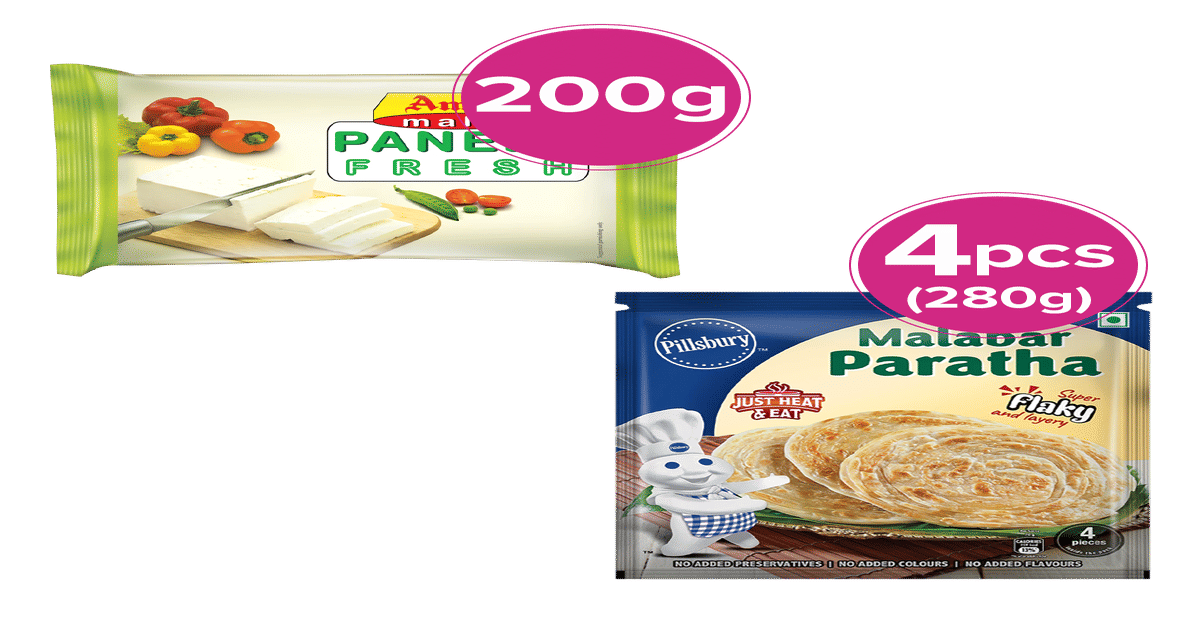 Buy Amul Fresh Paneer & Pillsbury Malabar Paratha Pack of 4 Combo ...