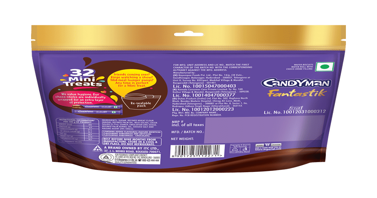 Buy Candyman Fantastik Mini Treats Chocolate Stick Wafer Online () At ...